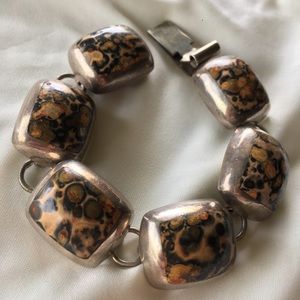 Leopardskin Jasper & Ster. Silver Bracelet